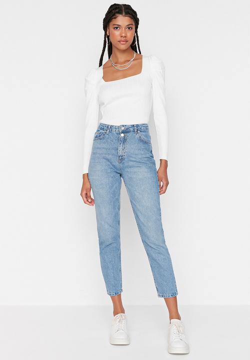 Trendyol - Double button high waist mom jeans - blue