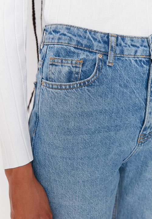 Trendyol - Double button high waist mom jeans - blue