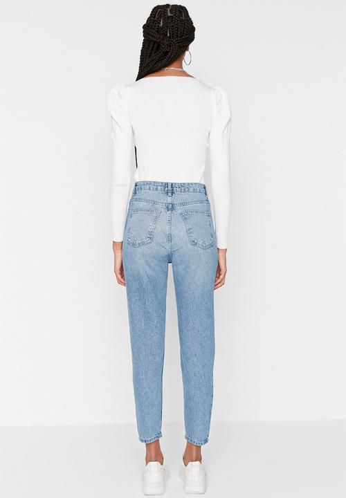 Trendyol - Double button high waist mom jeans - blue