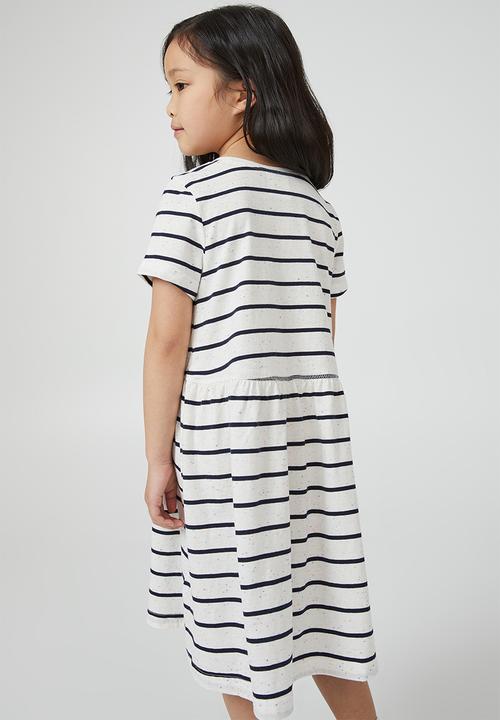 Cotton On - Freya short sleeve dress - vanilla/navy blazer stripe fluro nep