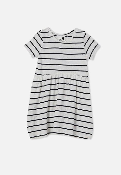 Cotton On - Freya short sleeve dress - vanilla/navy blazer stripe fluro nep