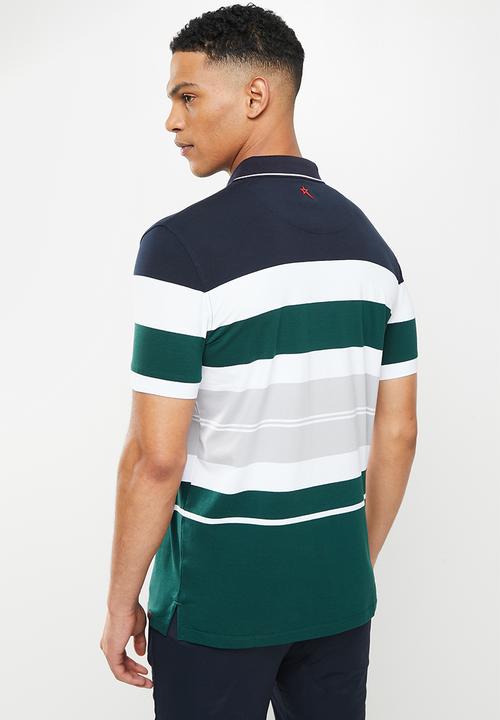 SOVIET - M weston short sleeve y/dye stripe golfer - navy