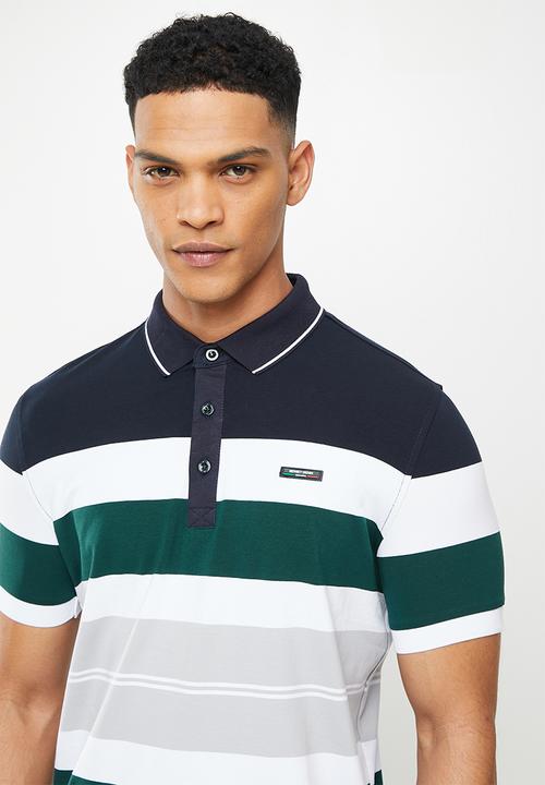 SOVIET - M weston short sleeve y/dye stripe golfer - navy