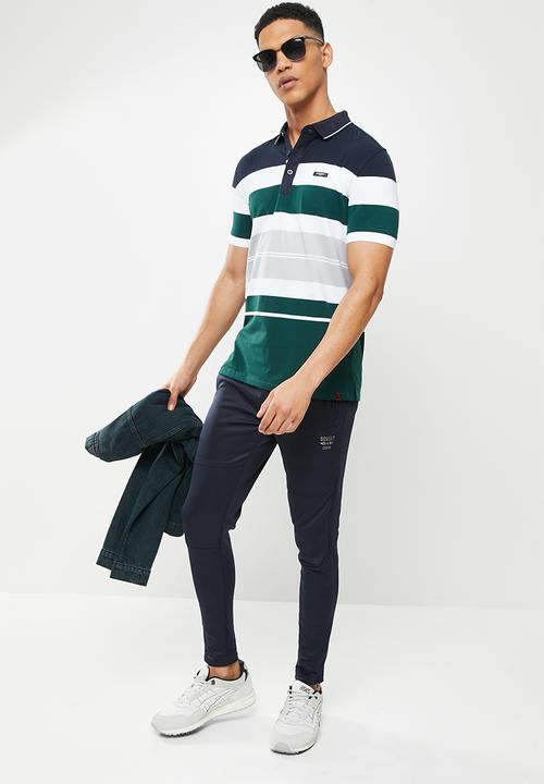 SOVIET - M weston short sleeve y/dye stripe golfer - navy