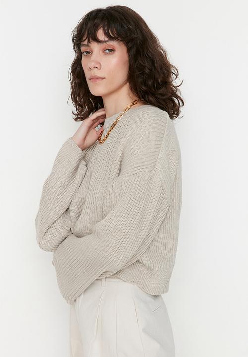 Trendyol - Spanish sleeve crop sweater - stone
