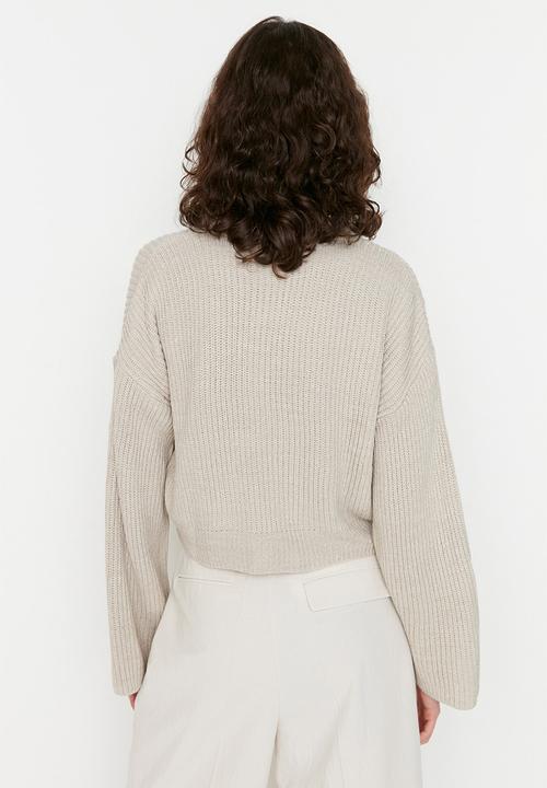 Trendyol - Spanish sleeve crop sweater - stone
