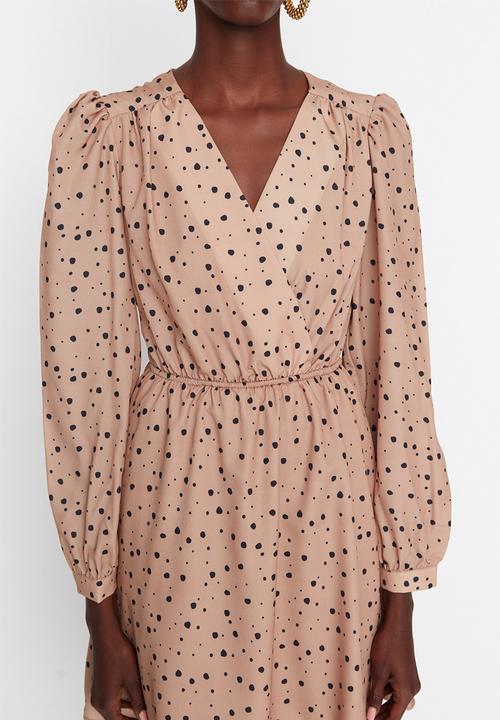 Trendyol - Belted print dress - camel