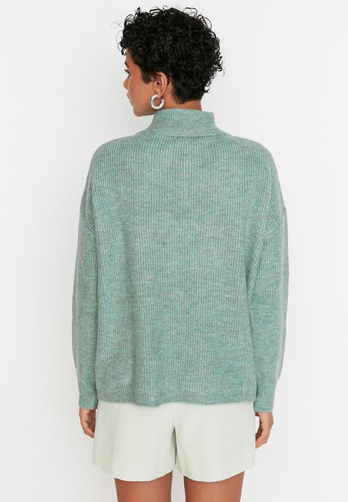 Trendyol - Oversized zippered knit sweater - mint