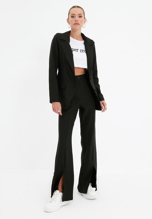 Trendyol - Wide leg front slit trousers - black