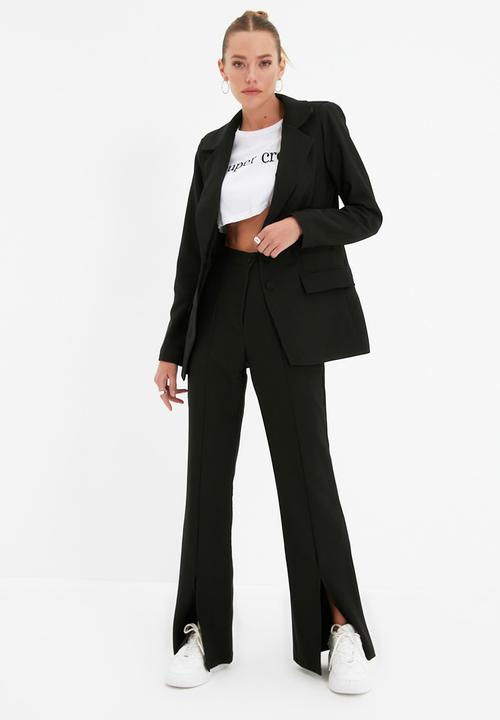 Trendyol - Wide leg front slit trousers - black