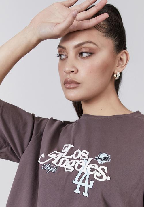 Factorie - Boxy graphic tee - los angeles/washed plum truffle