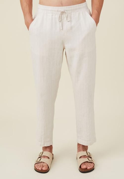Cotton On - Linen pant - oatmeal thin stripe