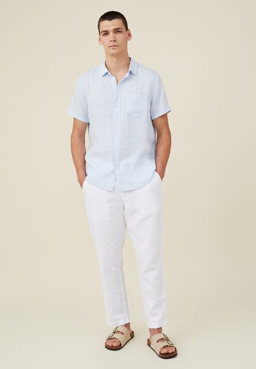 Cotton On - Linen short sleeve shirt - light blue