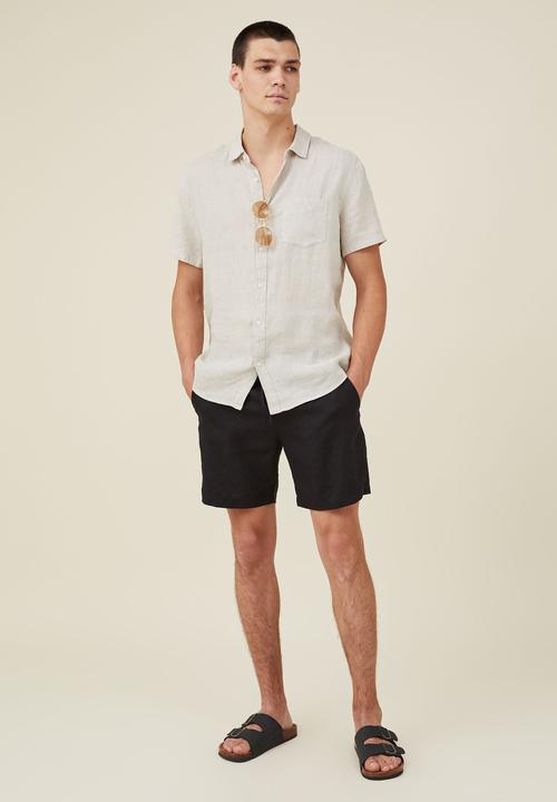 Cotton On - Linen short sleeve shirt - oatmeal