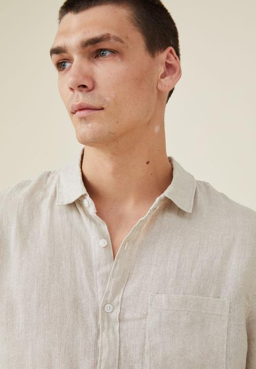 Cotton On - Linen short sleeve shirt - oatmeal