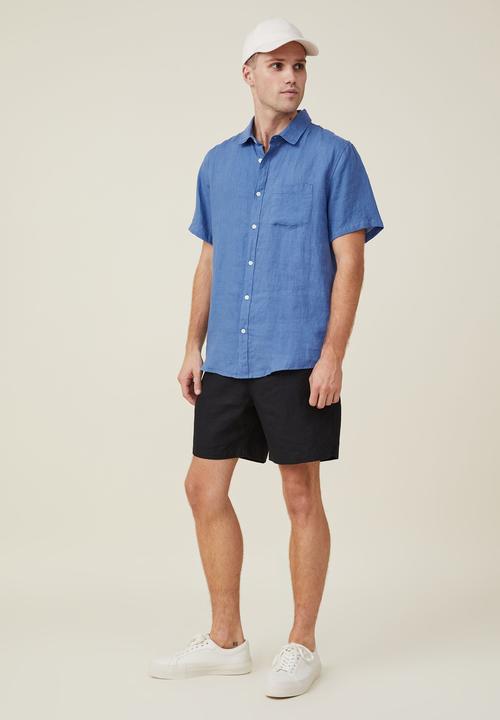 Cotton On - Linen short sleeve shirt - pacific blue