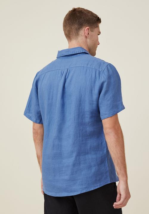 Cotton On - Linen short sleeve shirt - pacific blue