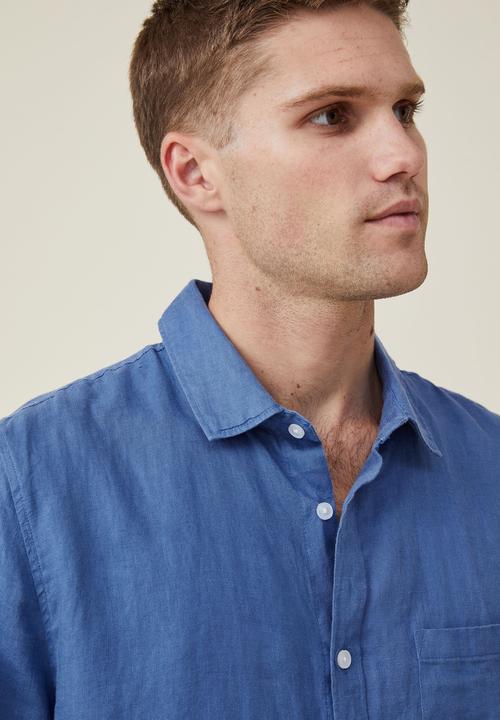 Cotton On - Linen short sleeve shirt - pacific blue