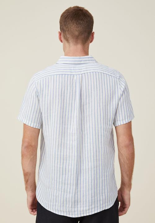 Cotton On - Linen short sleeve shirt - sky blue stripe