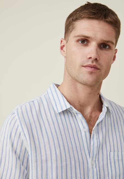 Cotton On - Linen short sleeve shirt - sky blue stripe