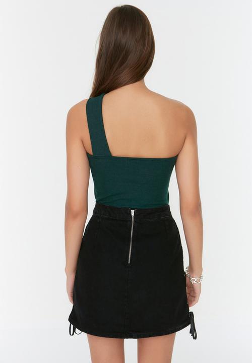 Trendyol - Ribbed cross strap bodysuit - emerald green