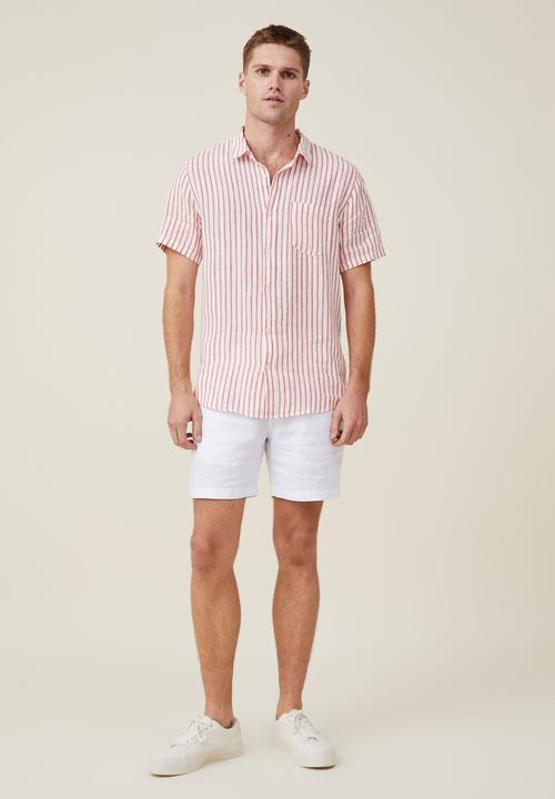 Cotton On - Linen short sleeve shirt - sport red stripe