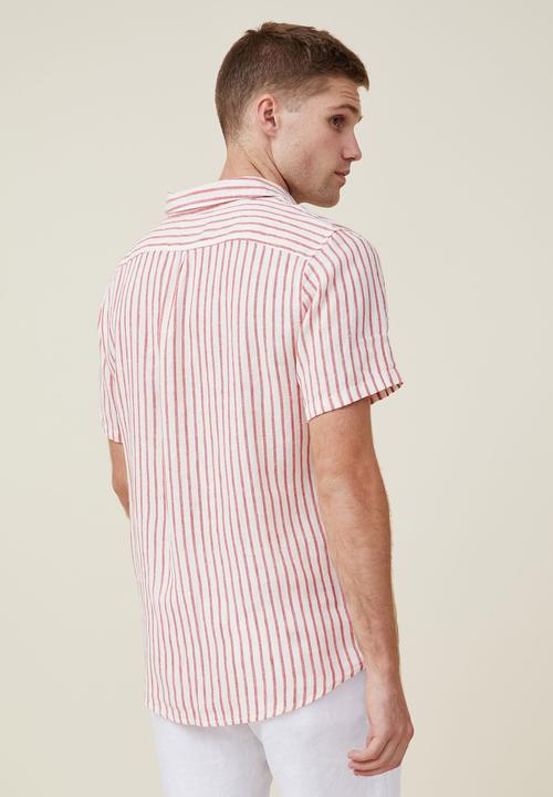 Cotton On - Linen short sleeve shirt - sport red stripe