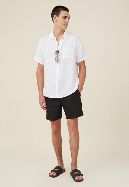 Cotton On - Linen short sleeve shirt - white