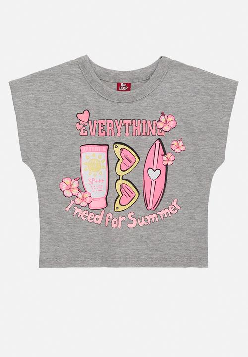 Bee Loop - Jersey crop top and sweat shorts - grey & pink