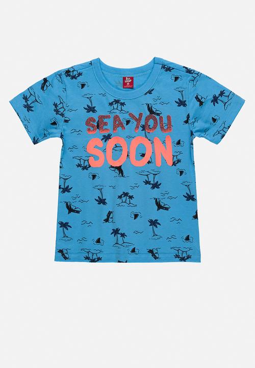 Bee Loop - Single jersey T-shirt and sweat bermuda set - blue & black 