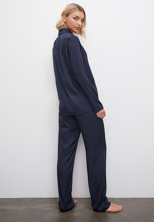Superbalist - Satin sleep shirt & pants set - ink