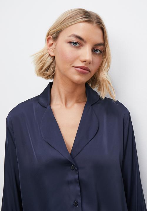 Superbalist - Satin sleep shirt & pants set - ink