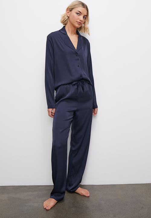 Superbalist - Satin sleep shirt & pants set - ink