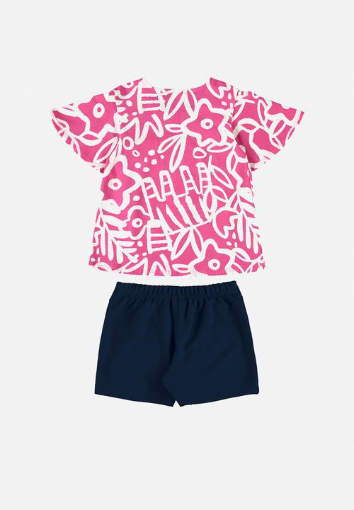 Quimby - Single jersey blouse and sweat shorts - pink & navy