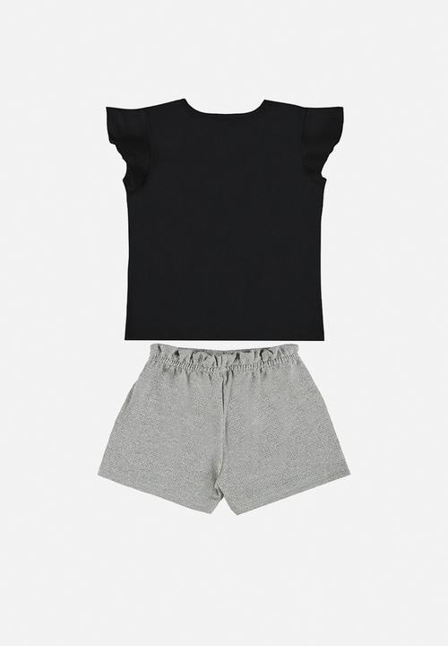 Quimby - Single jersey blouse and sweat shorts with lurex - black & grey 