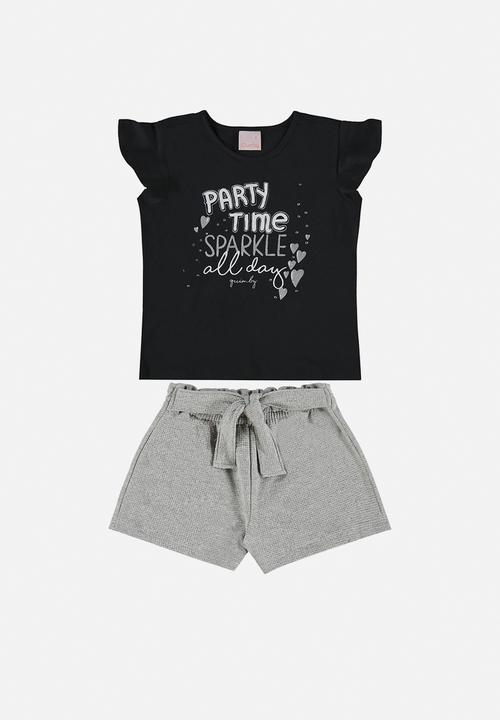 Quimby - Single jersey blouse and sweat shorts with lurex - black & grey 