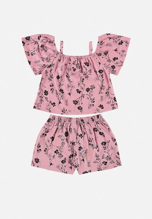 Quimby - Elastane jersey crop top and shorts - pink