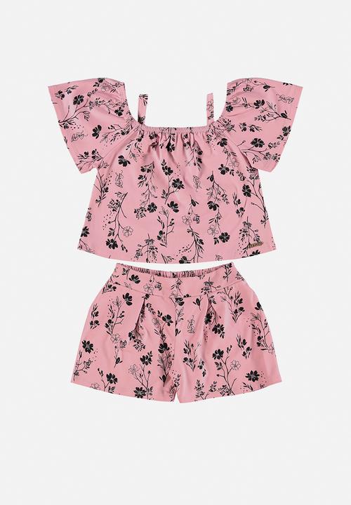 Quimby - Elastane jersey crop top and shorts - pink