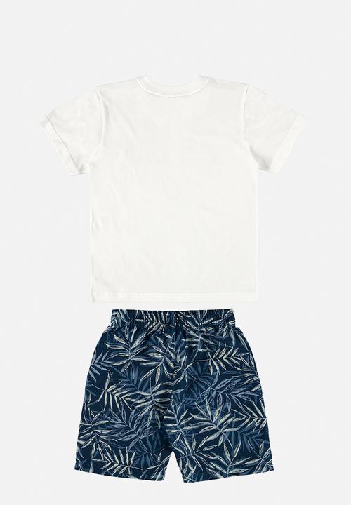 Quimby - Single jersey T-shirt and microfiber bermuda - white & navy 