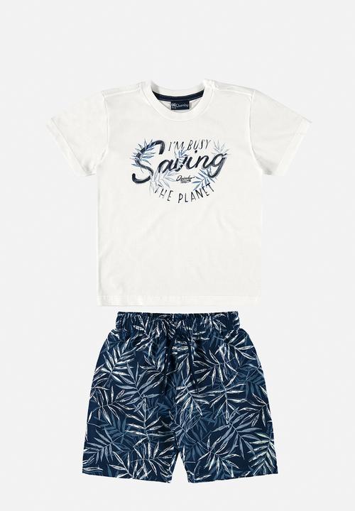 Quimby - Single jersey T-shirt and microfiber bermuda - white & navy 