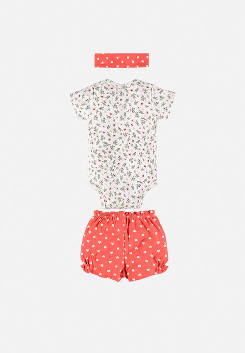 UP Baby - Bodysuit, shorts & headband set - off white & red
