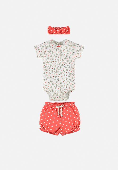 UP Baby - Bodysuit, shorts & headband set - off white & red