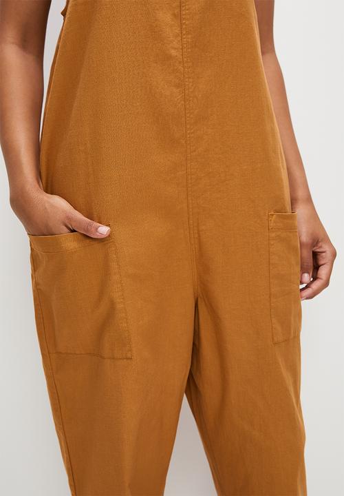 edit - Linen loose fit dungaree - tobacco