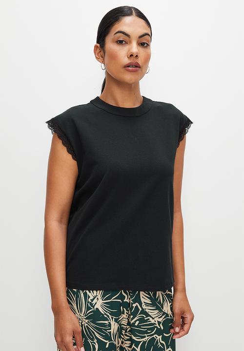 edit - Lace trim grownon tee - black