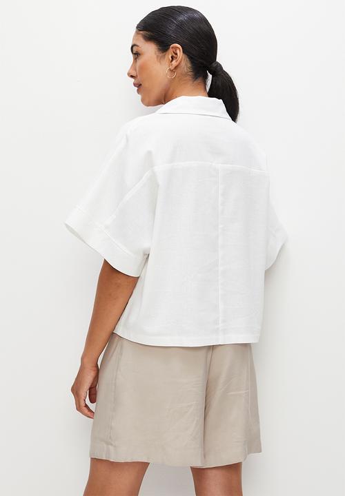 edit - Collared boxy linen shell - white