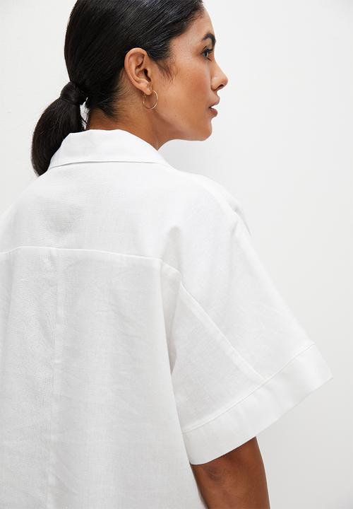 edit - Collared boxy linen shell - white