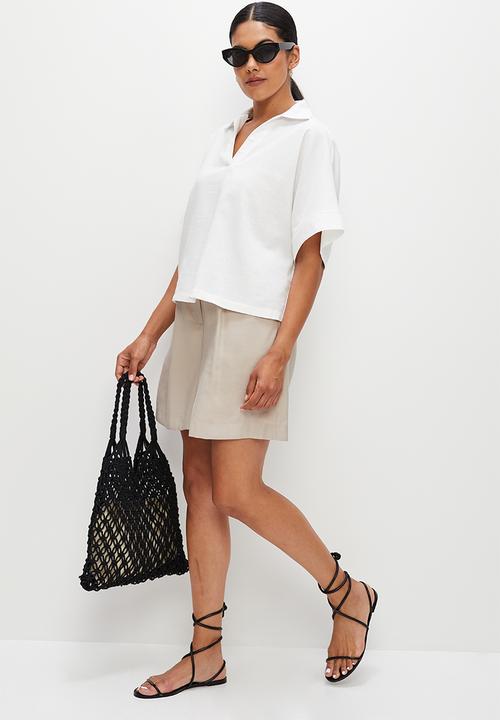 edit - Collared boxy linen shell - white