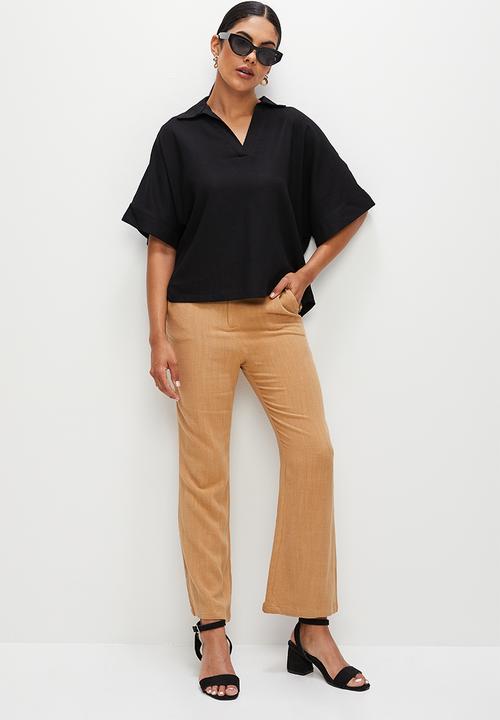 edit - Collared boxy linen shell - black
