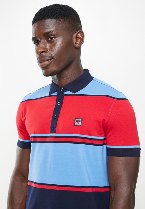 SOVIET - M landon short sleeve y/dye stripe golfer - sky blue