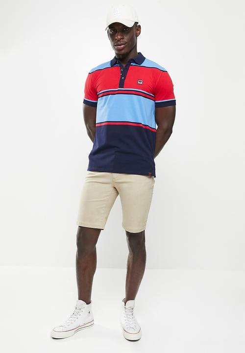 SOVIET - M landon short sleeve y/dye stripe golfer - sky blue